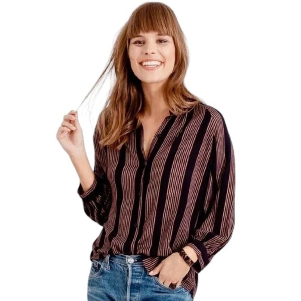 Rails Women's Edith Metallic Button Front Striped Blouse in Midas Stripe Size XS